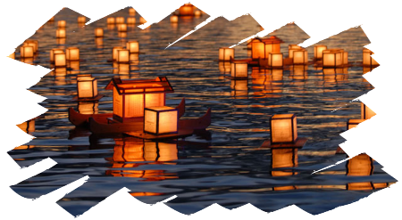 Luci Galleggianti Immagine di lampade accese sull'acqua di un fiume